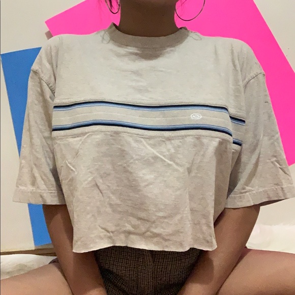 Tops - cropped cream oversized striped tee ✧